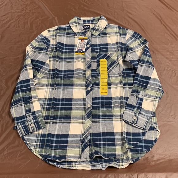 GAP Navy Plaid Flannel Shirt (NWT) Size M - Picture 2 of 4